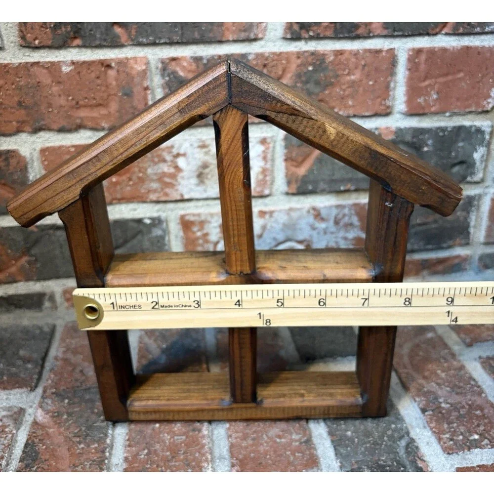 Vintage Style Wooden House Shaped Wall Display Shelf 4 Compartment Rustic